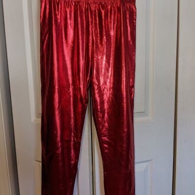 Feeling Festive Sz M Red Shiny Holiday Leggings NWT